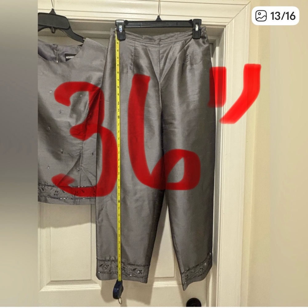 Notations 100% Silk Gray Women's Pants Set - Picture 13 of 16